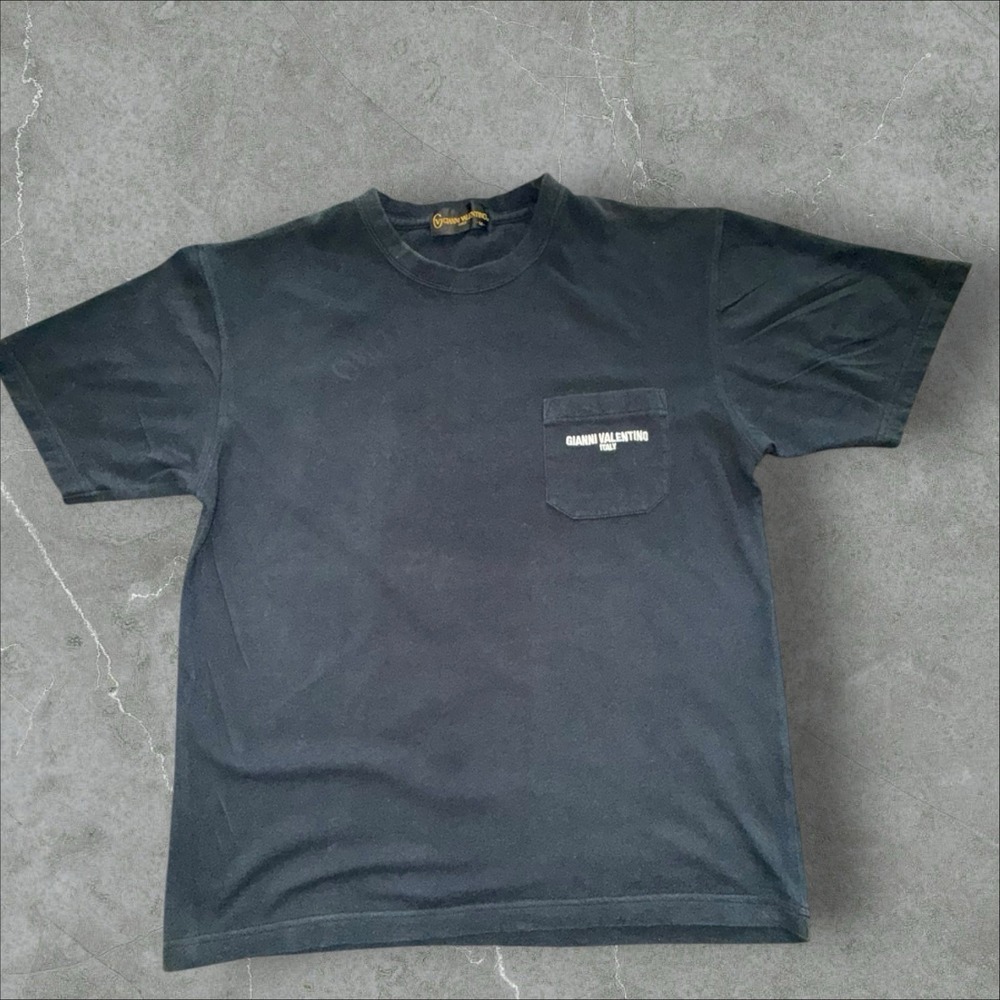 VTG Gianni Valentino Italy Single Stitch Pocket Tee Shirt Mens M Black Rare 90s